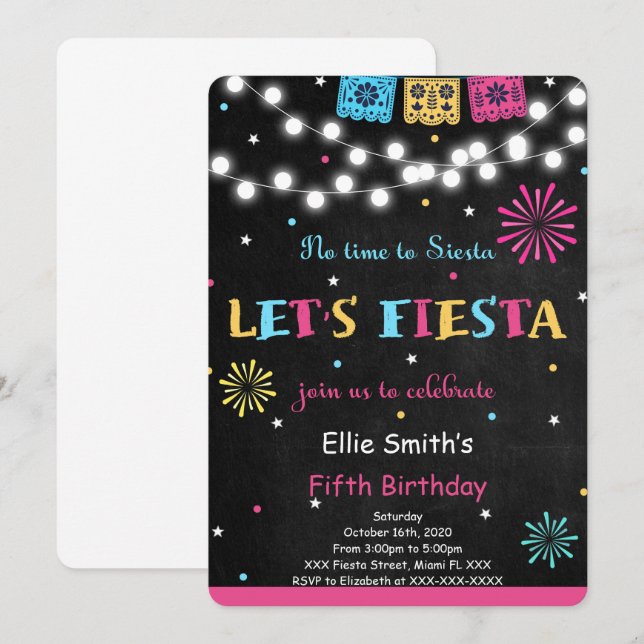 Invitation à l'anniversaire de Fiesta (Devant / Derrière)