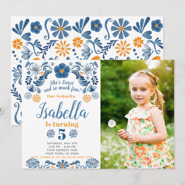 Invitation à l'anniversaire de Fiesta avec photo (Devant / Derrière)