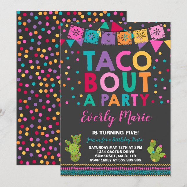 Invitation à l'anniversaire de Fiesta Taco Bout Un (Devant / Derrière)