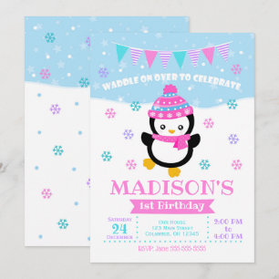 Invitation à l'anniversaire de Girl Penguin / Remu