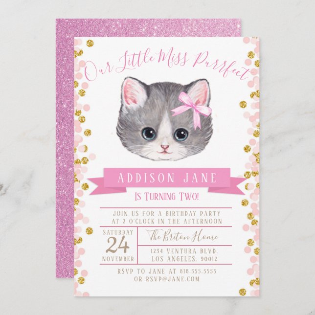 Invitation à l'anniversaire de Kitten (Devant / Derrière)