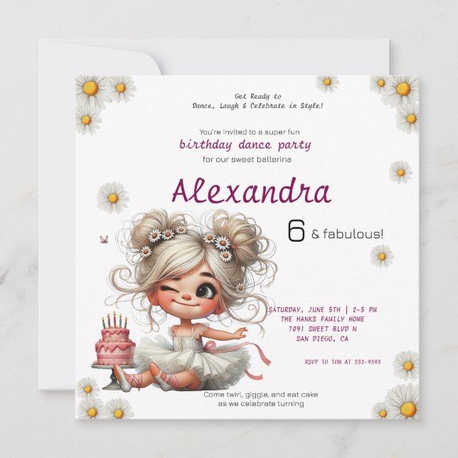 Invitation à l'anniversaire de la ballerine fille  (Devant)