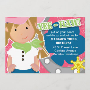 Invitation à l'anniversaire de la cow-girl Blonde