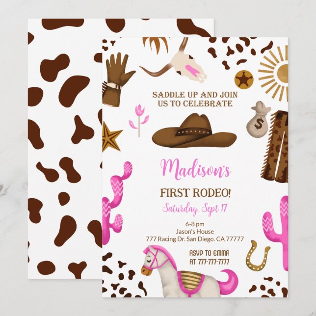 Invitation à l'anniversaire de la cow-girl modifia (Devant / Derrière)