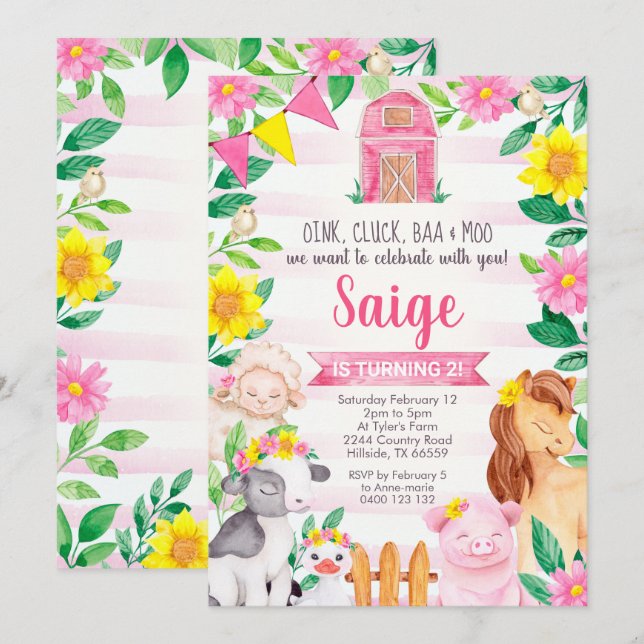 Invitation à l'anniversaire de la ferme Invitation (Devant / Derrière)