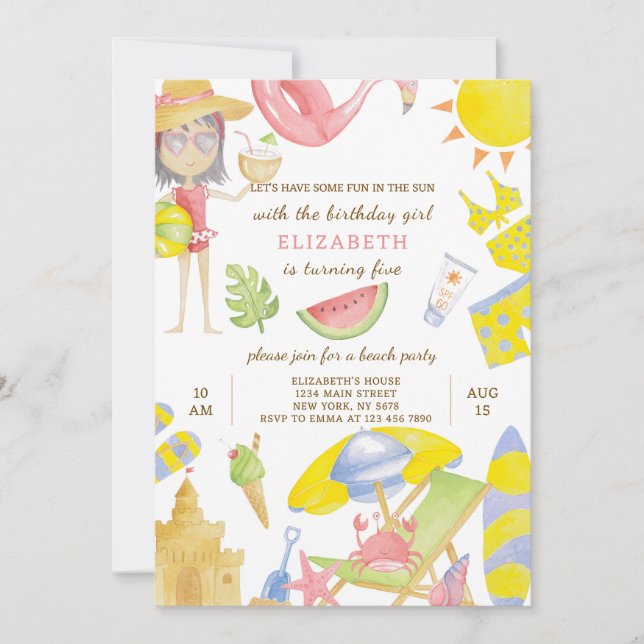 Invitation à l'anniversaire de la fête de plage (Devant)