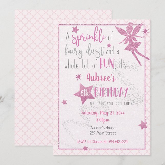 Invitation à l'anniversaire de la fête rose (Devant / Derrière)