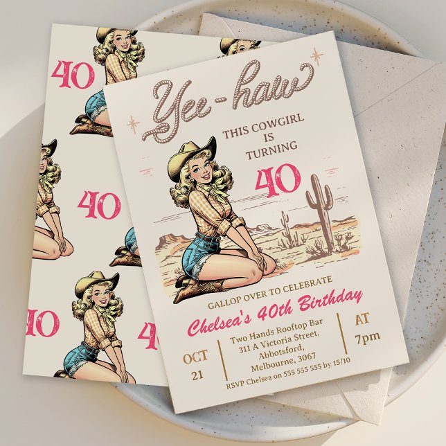 Invitation à l'anniversaire de la fille Yee-haw vi (Vintage Blonde Cowgirl Birthday Invitation Template, Women's Western Birthday Invitation Template)
