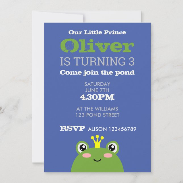 Invitation à l'anniversaire de la grenouille (Devant)