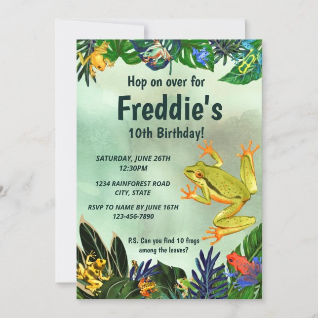 Invitation à l'anniversaire de la grenouille à arb (Devant)
