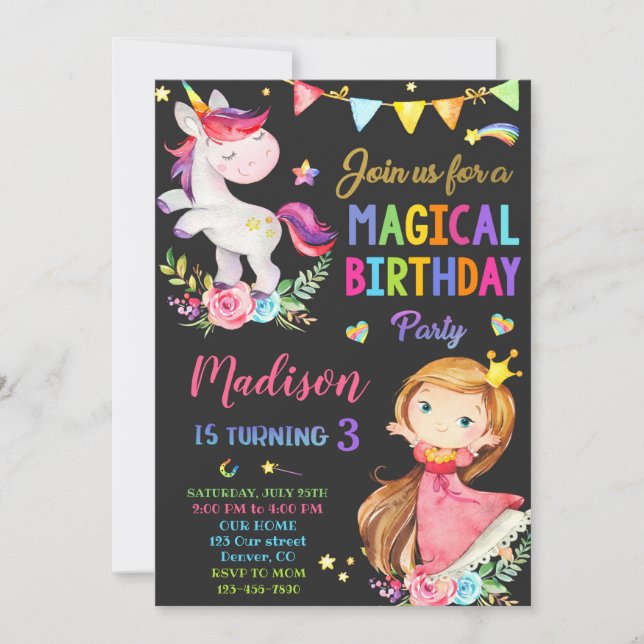 Invitation à l'anniversaire de la licorne et de la (Devant)