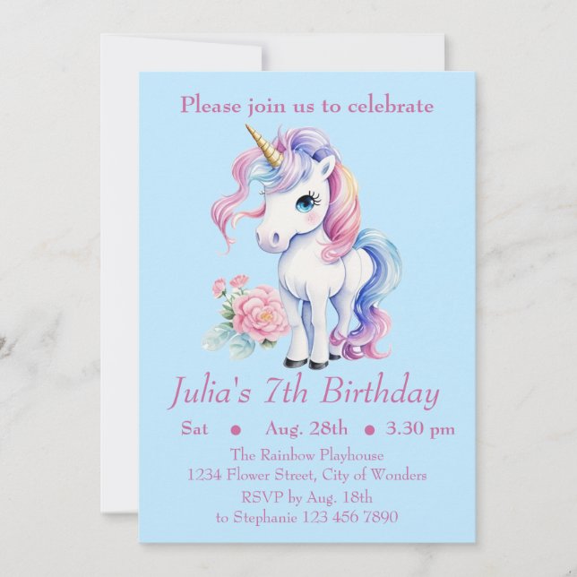 Invitation à l'anniversaire de la licorne - Parti  (Devant)