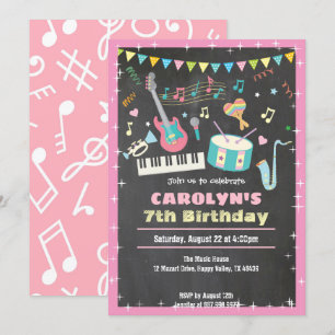 Invitation à l'anniversaire de la musique pink cha