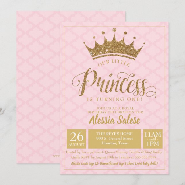 Invitation à l'anniversaire de la petite princesse (Devant / Derrière)