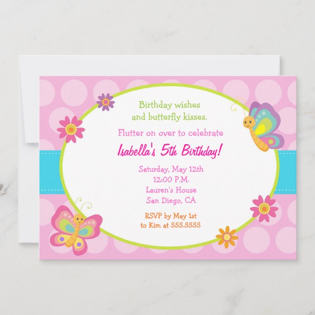 Invitation à l'anniversaire de la photo Papillon (Devant)