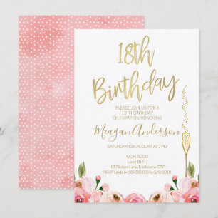 Invitation à l'anniversaire de la Pink Gold Floral
