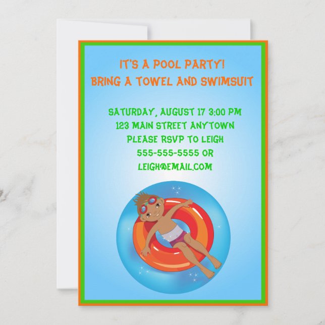 Invitation à l'anniversaire de la piscine pour gar (Devant)