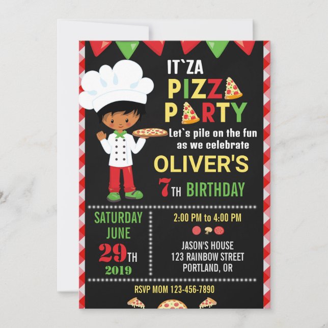 Invitation à l'anniversaire de la pizza Petit chef (Devant)