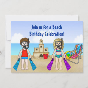Invitation à l'anniversaire de la plage de Cute po