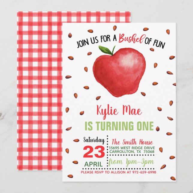Invitation à l'anniversaire de la pomme - Bushel o (Devant / Derrière)