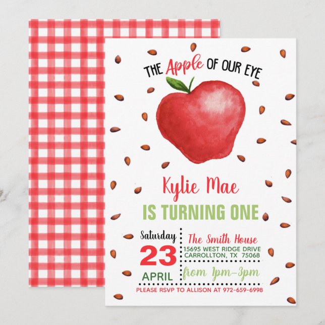 Invitation à l'anniversaire de la pomme - Pomme de (Devant / Derrière)