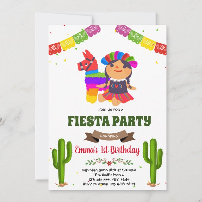 Invitation à l'anniversaire de la poupée mexicaine (Devant)