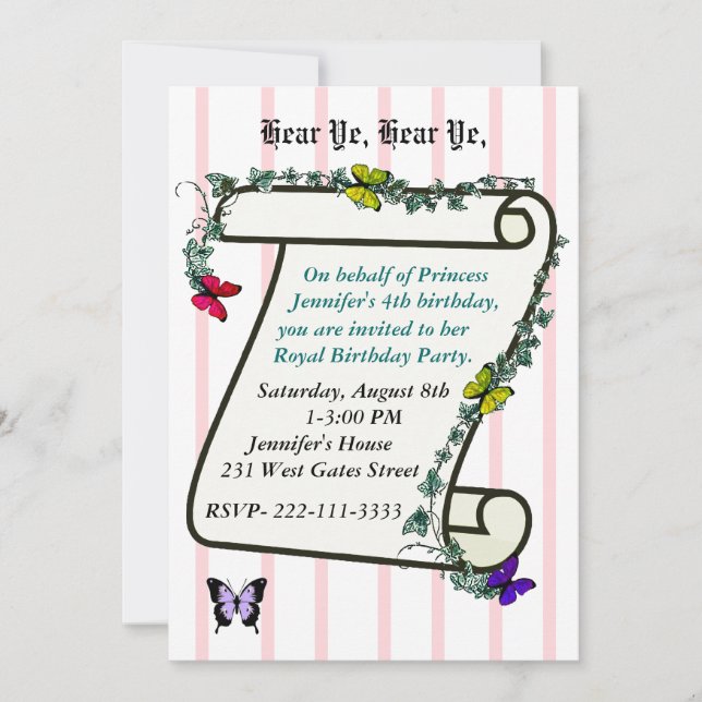 Invitation à l'anniversaire de la princesse (Devant)