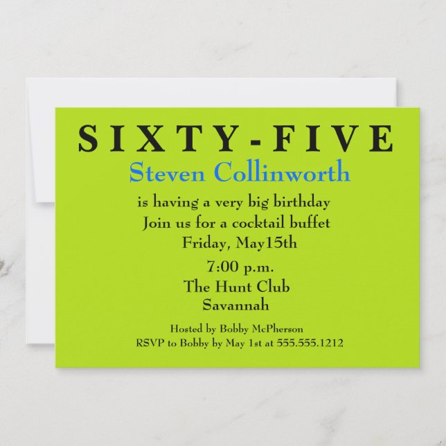 Invitation à l'anniversaire de la SOIXANTE-CINQUIÈ (Devant)