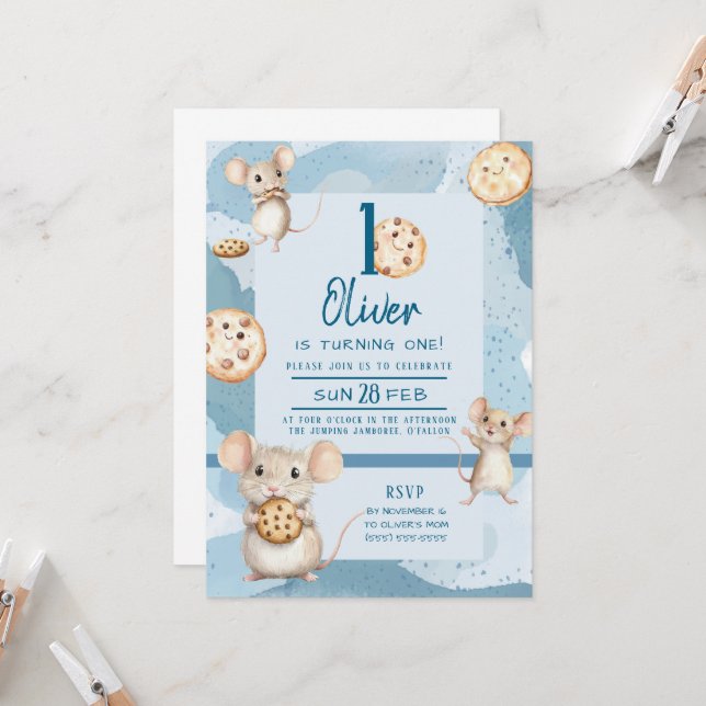 Invitation à l'anniversaire de la souris et du coo (Devant/Arrière en situation)
