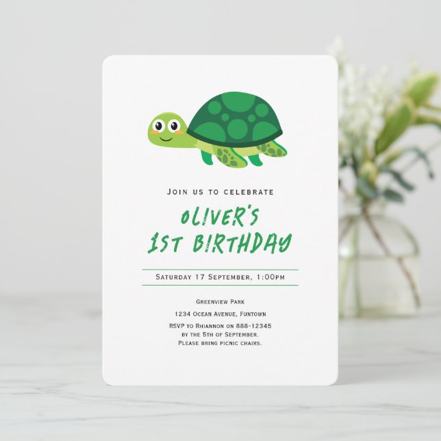 Invitation à l'anniversaire de la tortue (Debout devant)