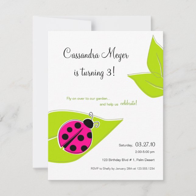 Invitation à l'anniversaire de Ladybug rose (Devant)