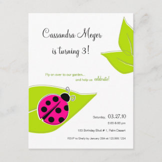 Invitation à l'anniversaire de Ladybug rose