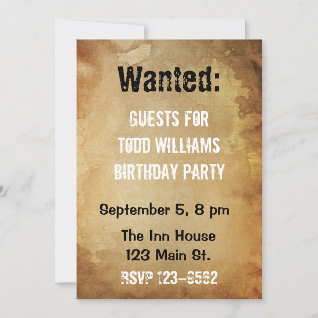 Invitation à l'anniversaire de l'affiche Recherché (Devant)
