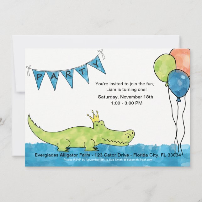 Invitation à l'anniversaire de l'alligator personn (Devant)