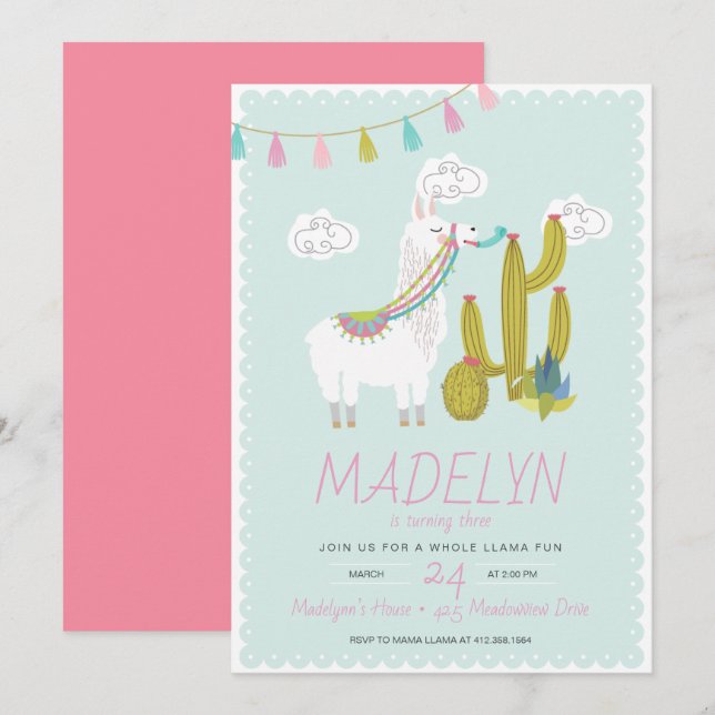 Invitation à l'anniversaire de l'Alpace Llama (Devant / Derrière)