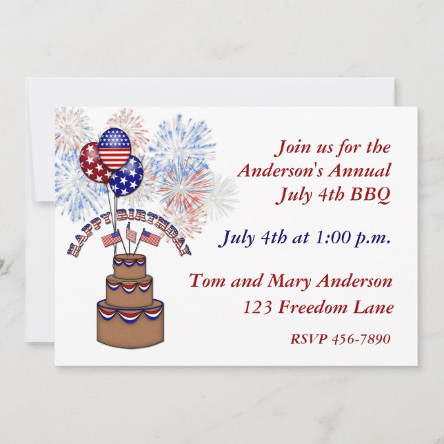 Invitation à l'anniversaire de l'Amérique le 4 jui (Devant)