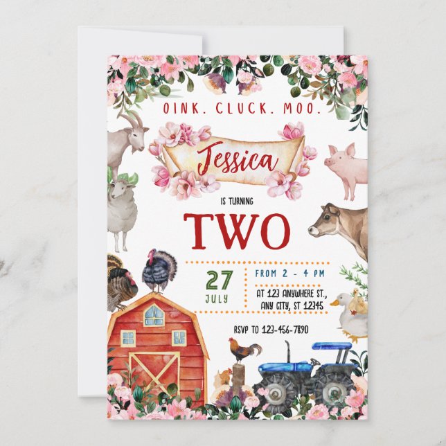 Invitation à l'anniversaire de l'animal de ferme (Devant)