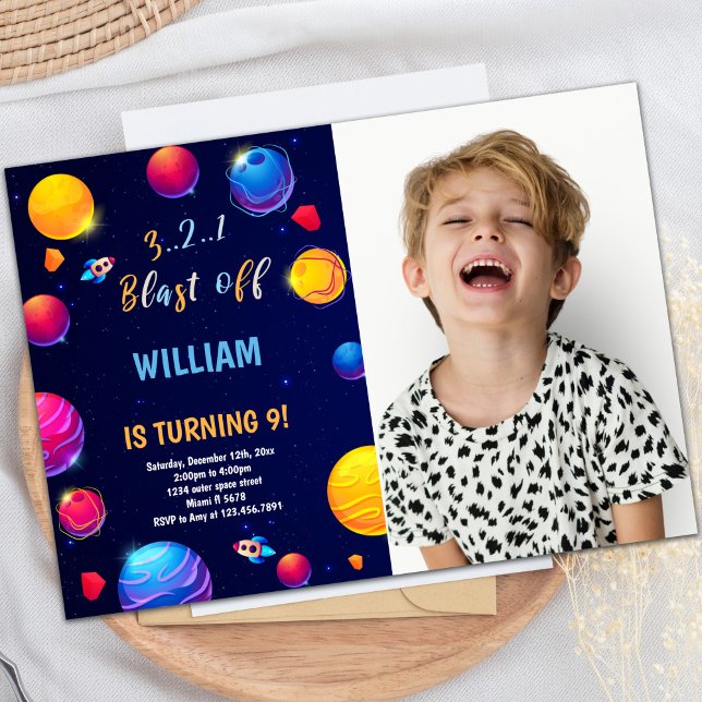 Invitation à l'anniversaire de l'espace extra-atmo (Orange Planet Outer Space Birthday Invitations pho)