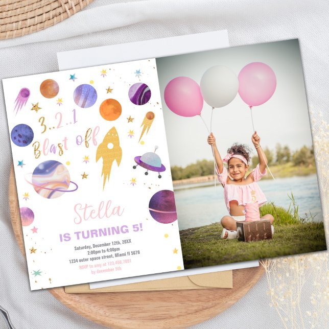 Invitation à l'anniversaire de l'espace extra-atmo (Outer Space Invitations with photo)