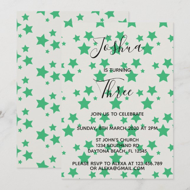 Invitation à l'anniversaire de l'étoile magique Gr (Devant / Derrière)