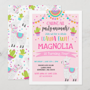 Invitation à l'anniversaire de Llama Fun Party