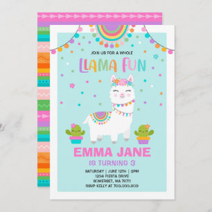 Invitation à l'anniversaire de Llama Fun Party