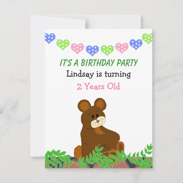 Invitation à l'anniversaire de l'ours en peluche (Devant)