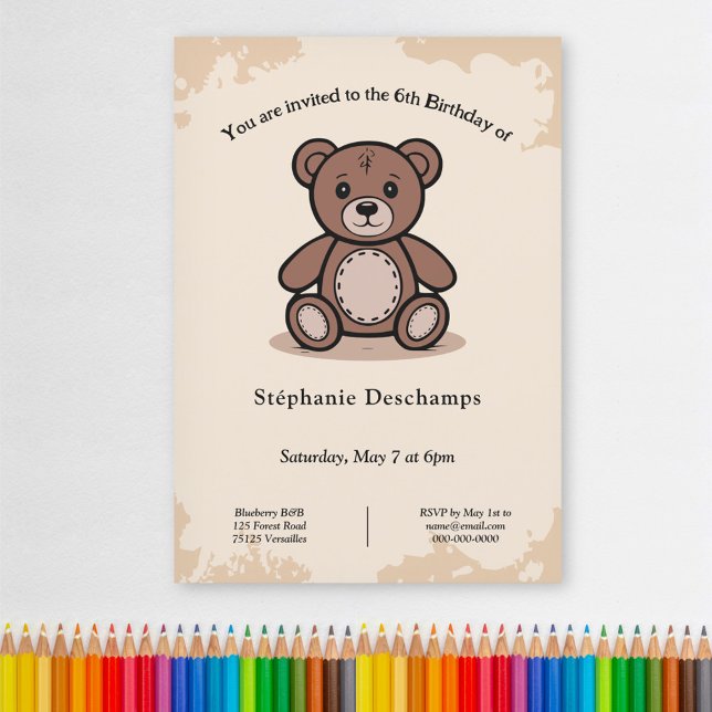 Invitation à l'anniversaire de l'ours en peluche (Teddy Bear Birthday Invitation)