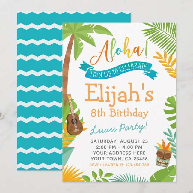 Invitation à l'anniversaire de Luau (Devant / Derrière)