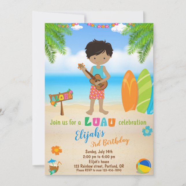 Invitation à l'anniversaire de Luau Fête de plage  (Devant)