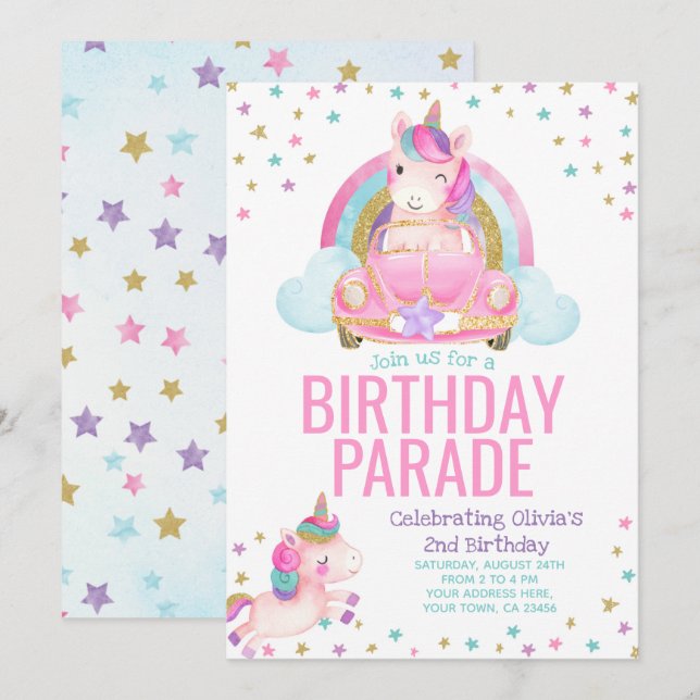 Invitation À L'Anniversaire De L'Unicorn (Devant / Derrière)