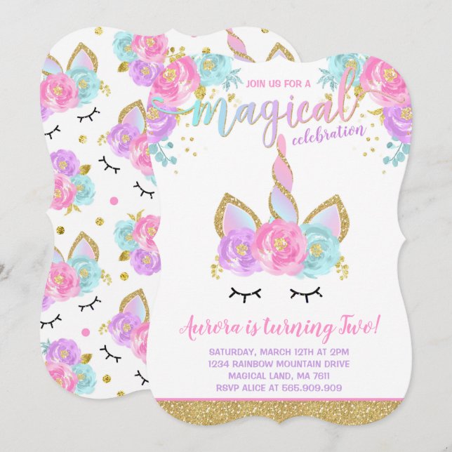 Invitation à l'anniversaire de l'Unicorn (Devant / Derrière)