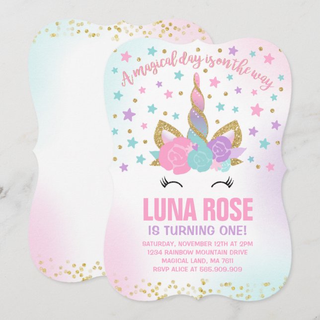 Invitation à l'anniversaire de l'Unicorn (Devant / Derrière)