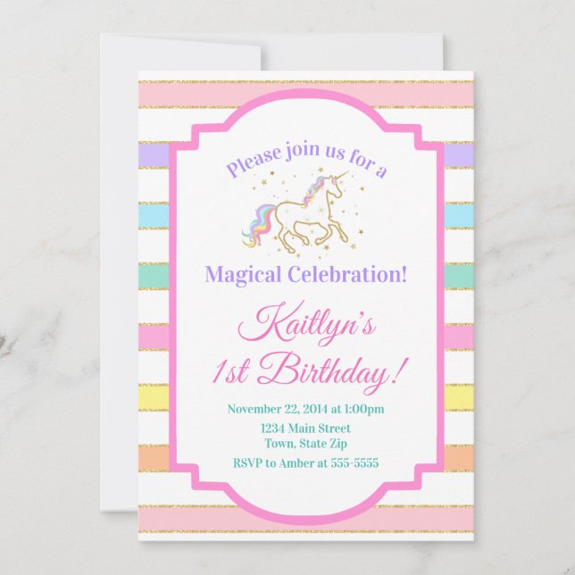 Invitation à l'anniversaire de l'Unicorn Girl Part (Devant)